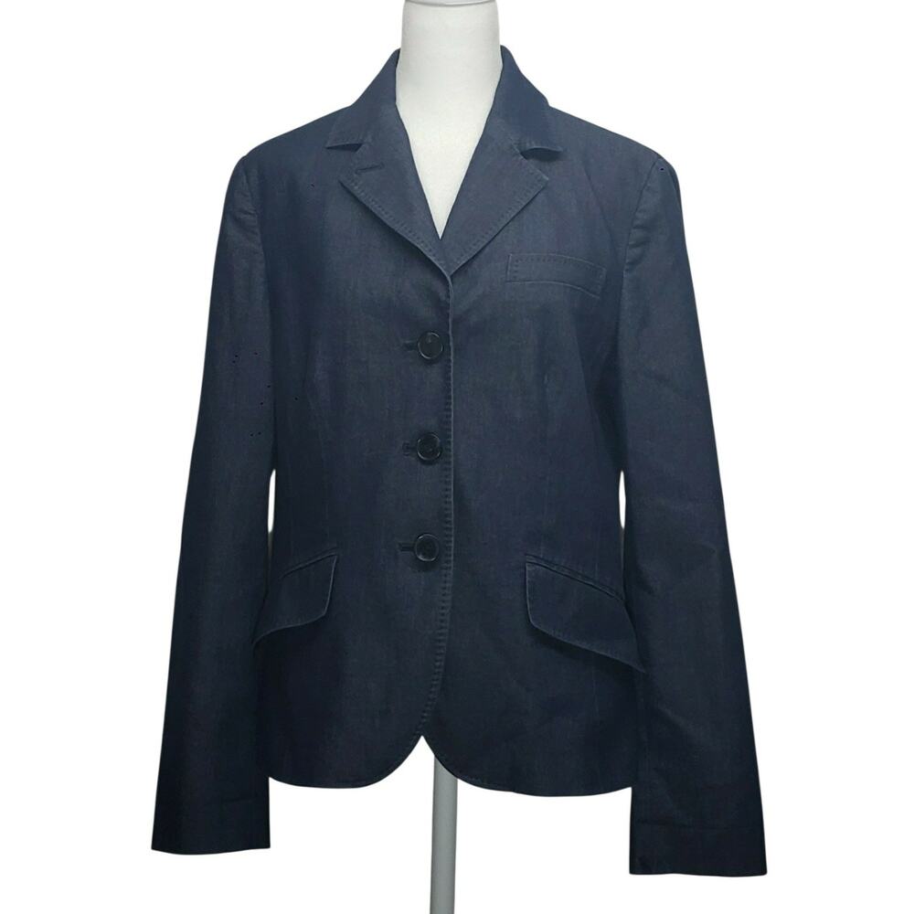 Talbots Denim Blazer Jacket Size 10 Blue Stretch 2 Button Structured Lined